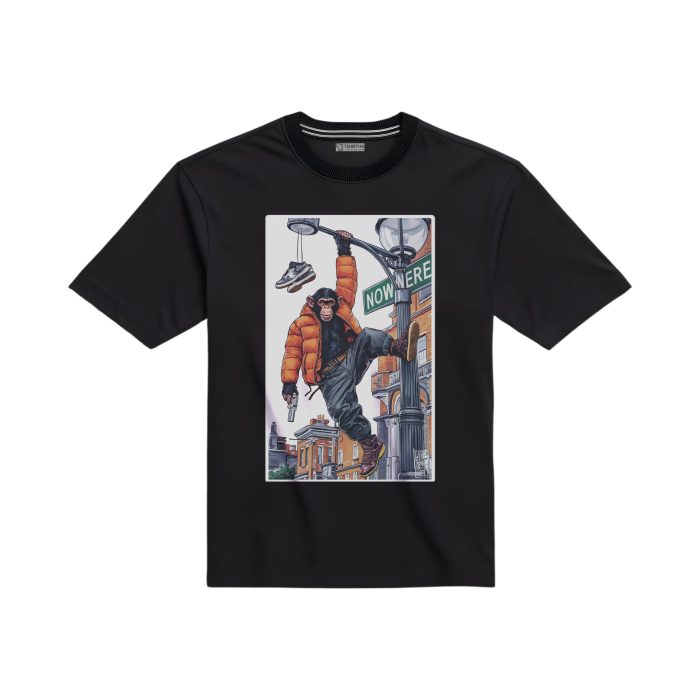 تیشرت با طرح میمون انسان نما و اسلحه