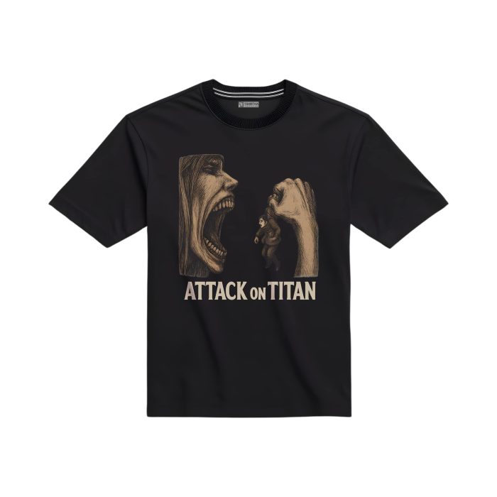 تیشرت مشکی با طرح انیمه اتک آن تایتان
