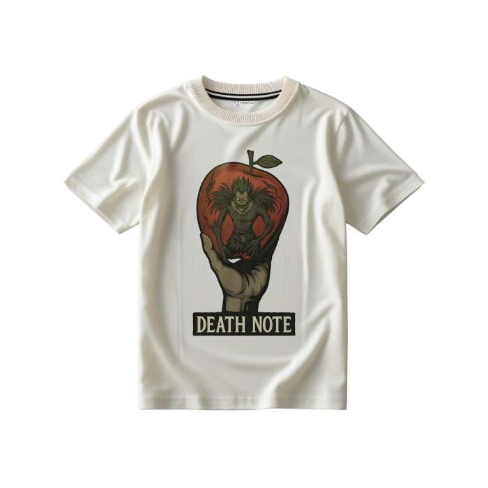 تیشرت سفید شیری با طرح انیمه دث نوت ریوک