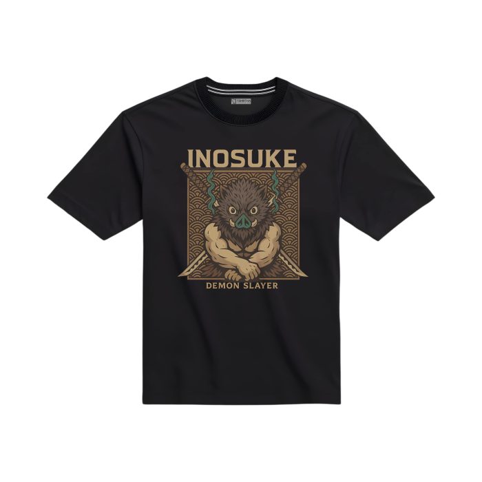 تیشرت مشکی با طرح انیمه شیطان کش و تصویر اینوسکه