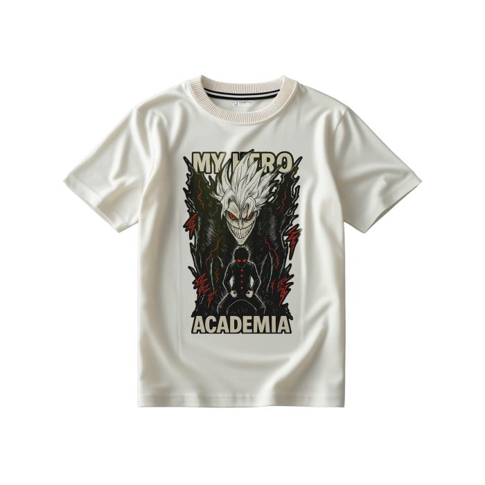 تیشرت سفید شیری با طرح انیمه مای هیرو آکادمیا