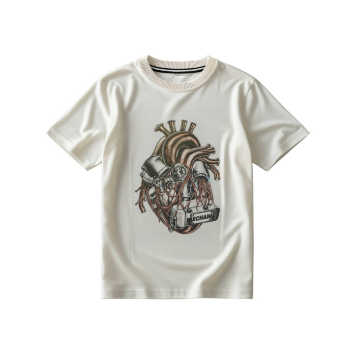 تی شرت نخی طرح قلب مکانیکی